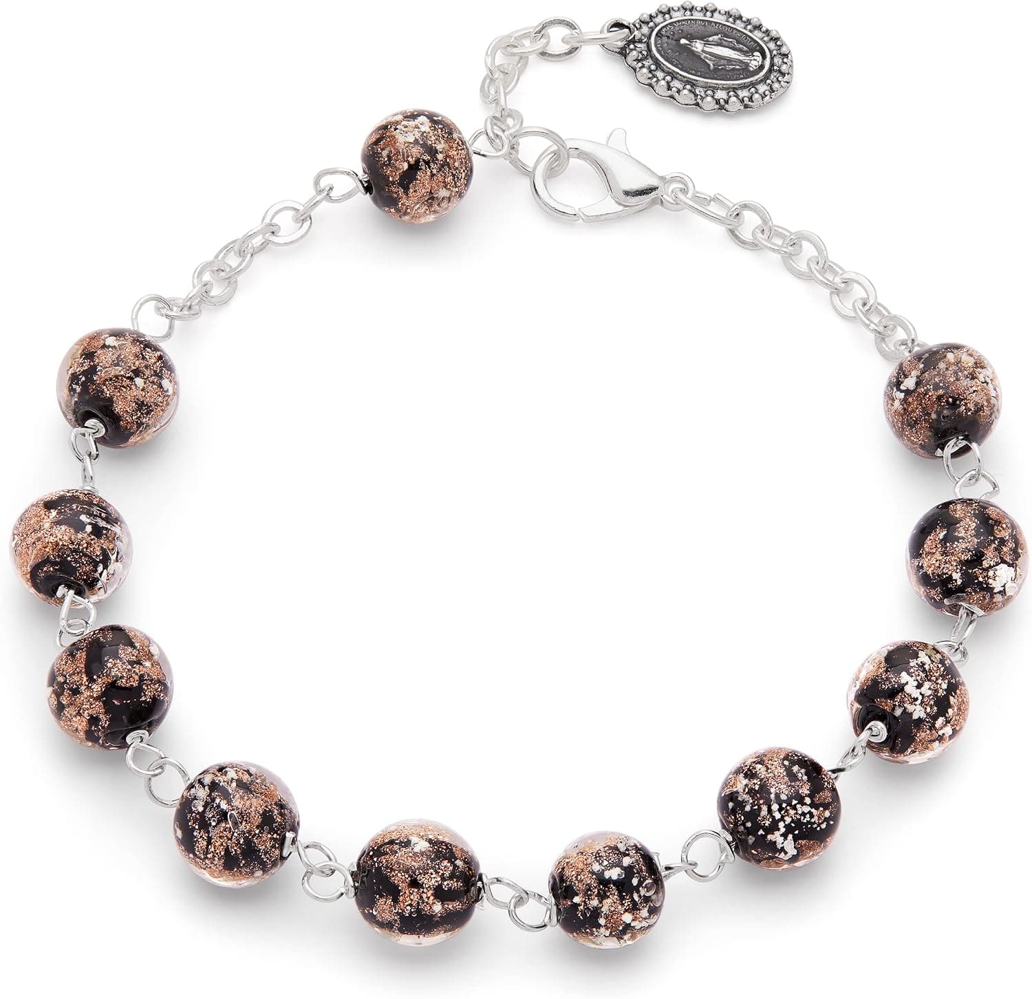 Pulsera rosario de cuentas de madera de olivo con crucifijo y medallas