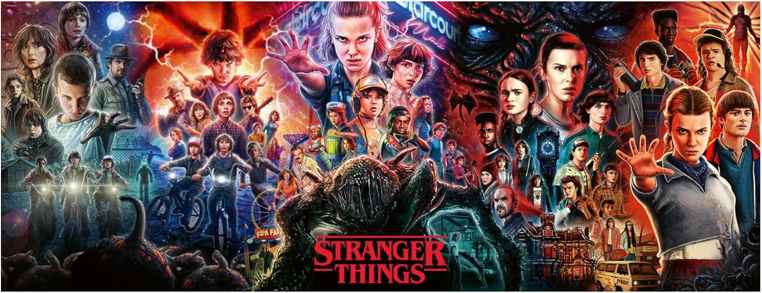 Puzzle panorámico montado con escenas y personajes de Stranger Things