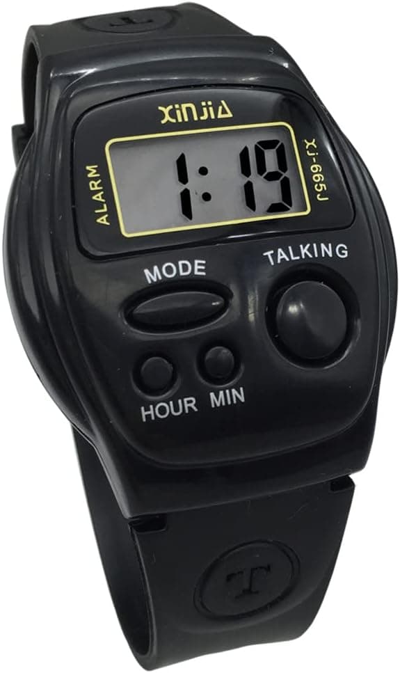 Reloj digital con botones grandes de activación de voz