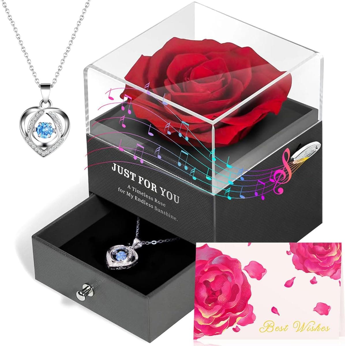 Rosa eterna ADDWel con collar en caja de música