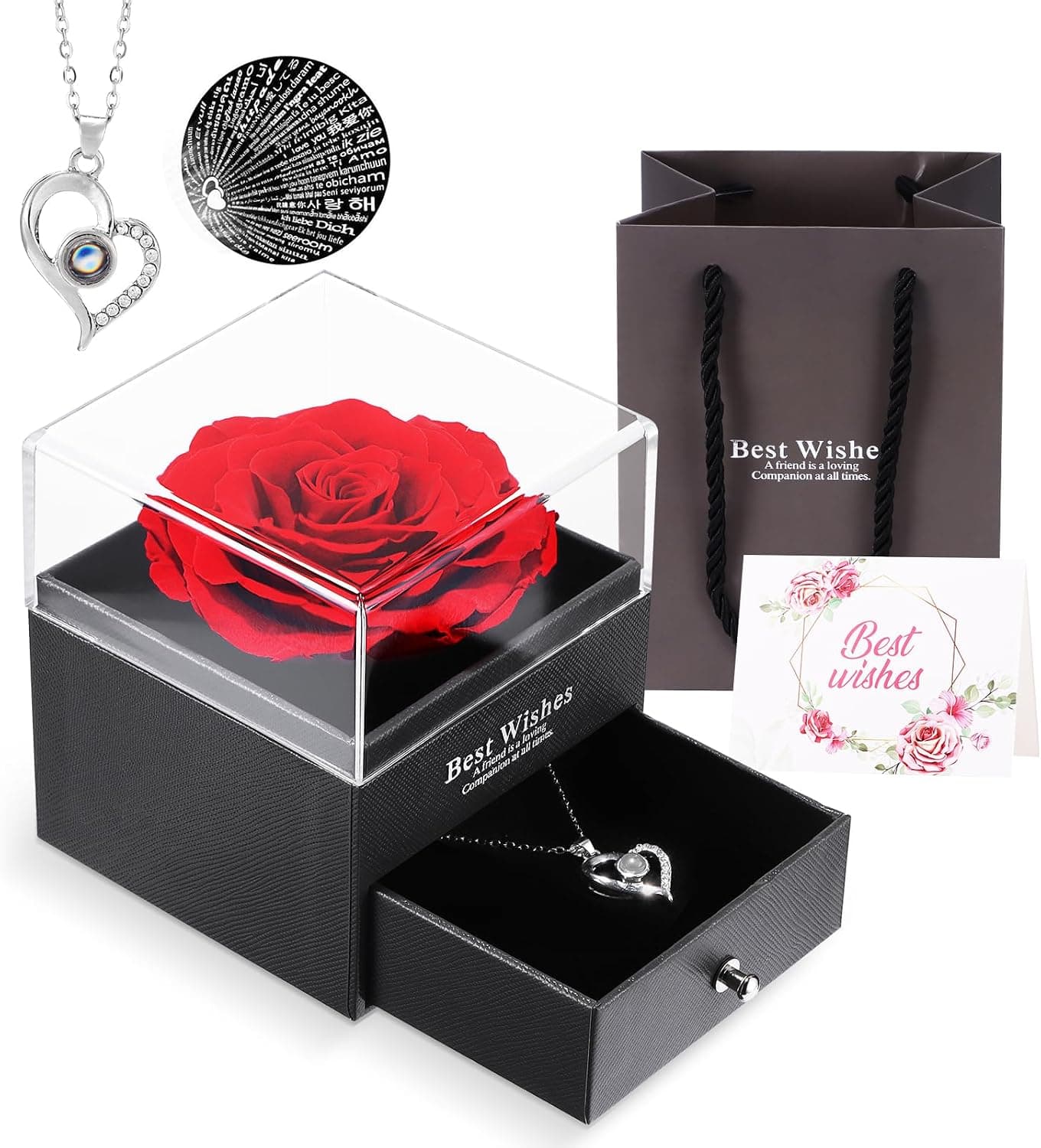 Rosa eterna ALLOMN artesanal con collar "Te quiero"