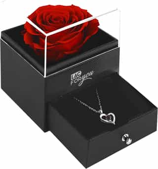 Rosa eterna preservada en caja con collar a juego