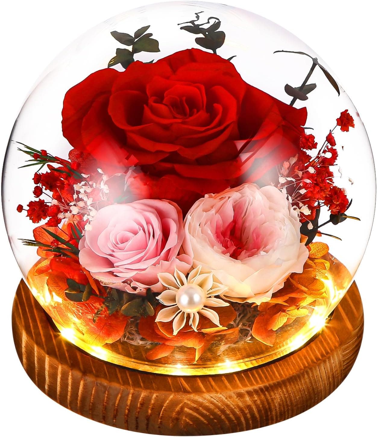 Rosa eterna con luces LED, ramo en caja