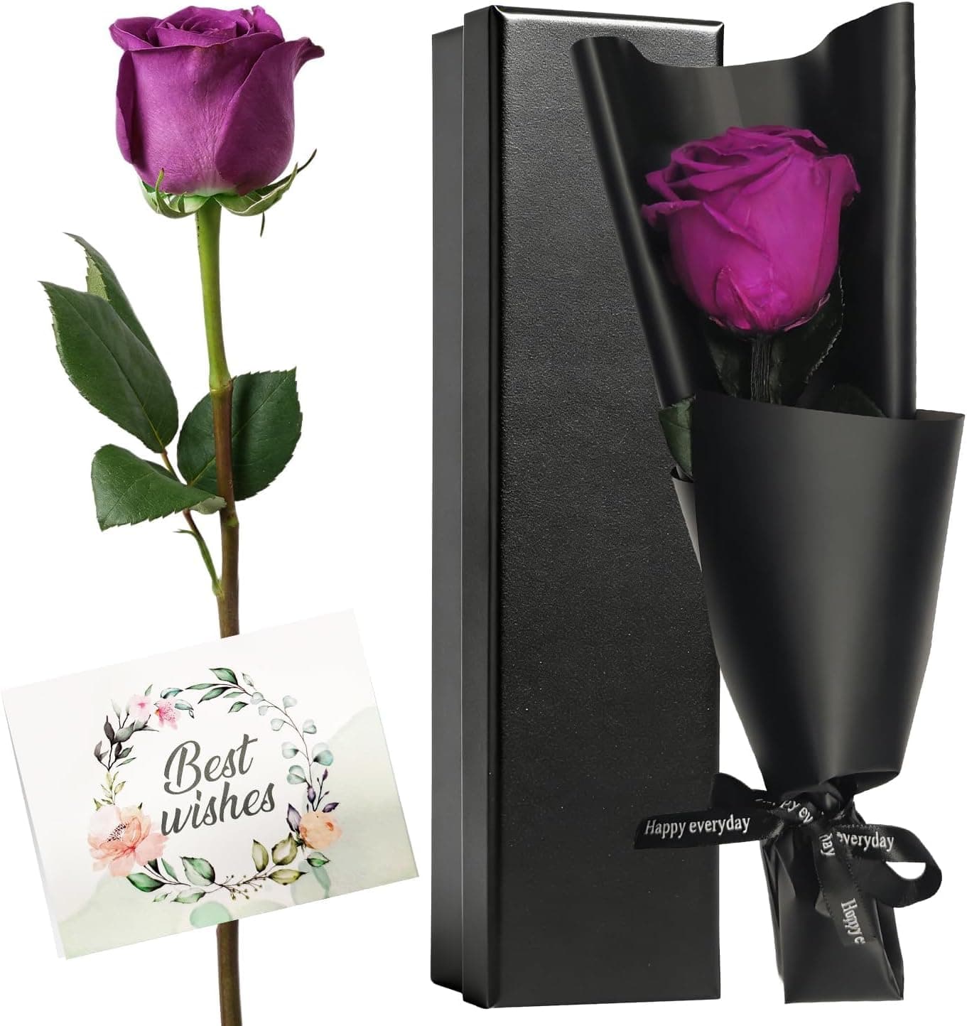 Rosa eterna morada natural, con tallo