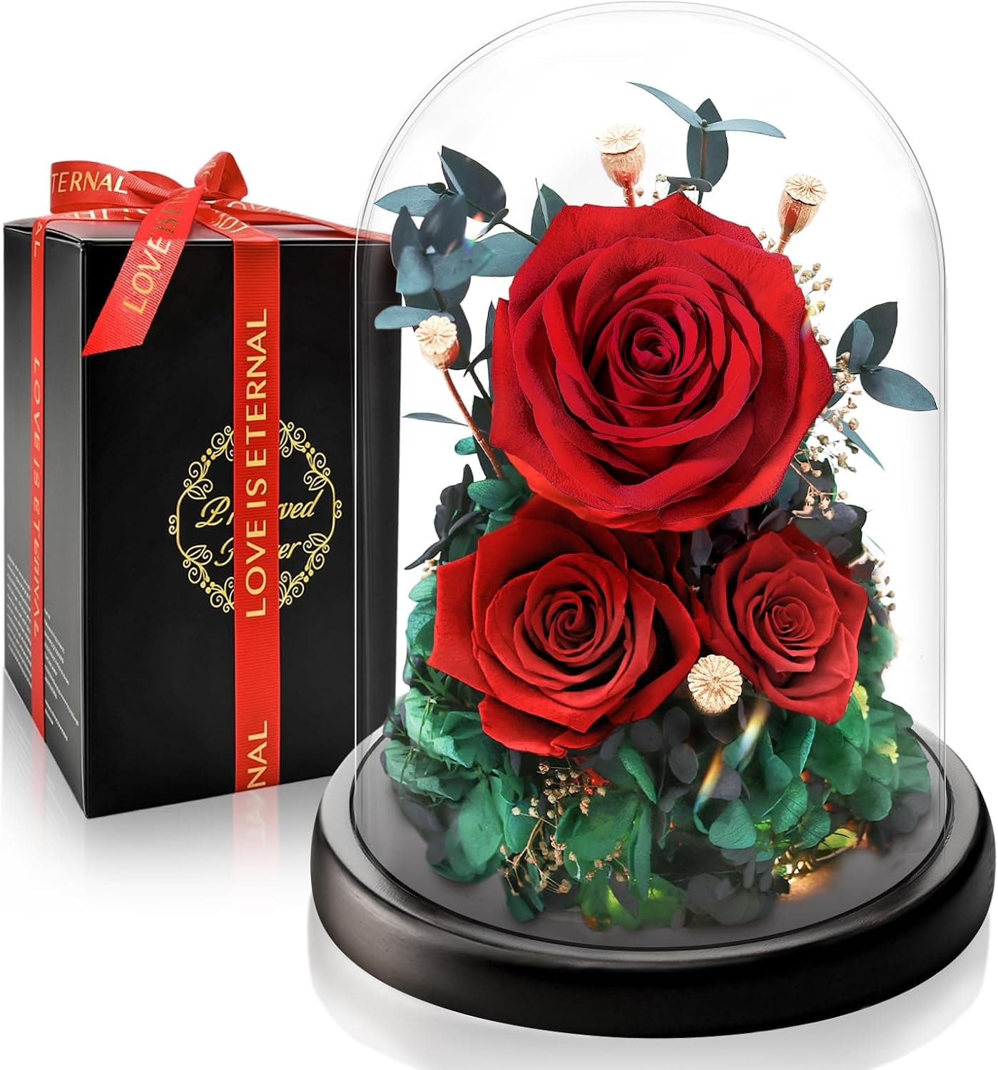 Rosa eterna Touloube en cúpula de cristal con luz LED