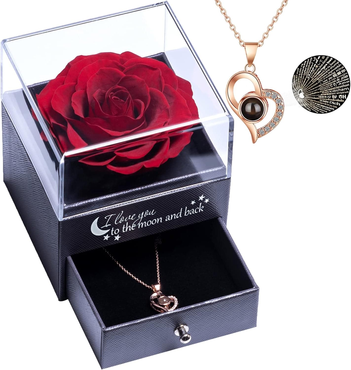 Rosa eterna Yamonic con collar de plata 925