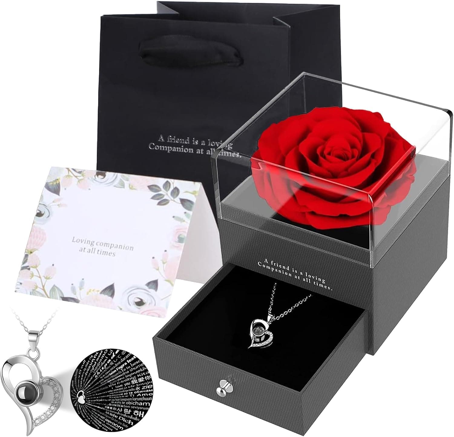 Rosa eterna Zynxel con collar de corazón