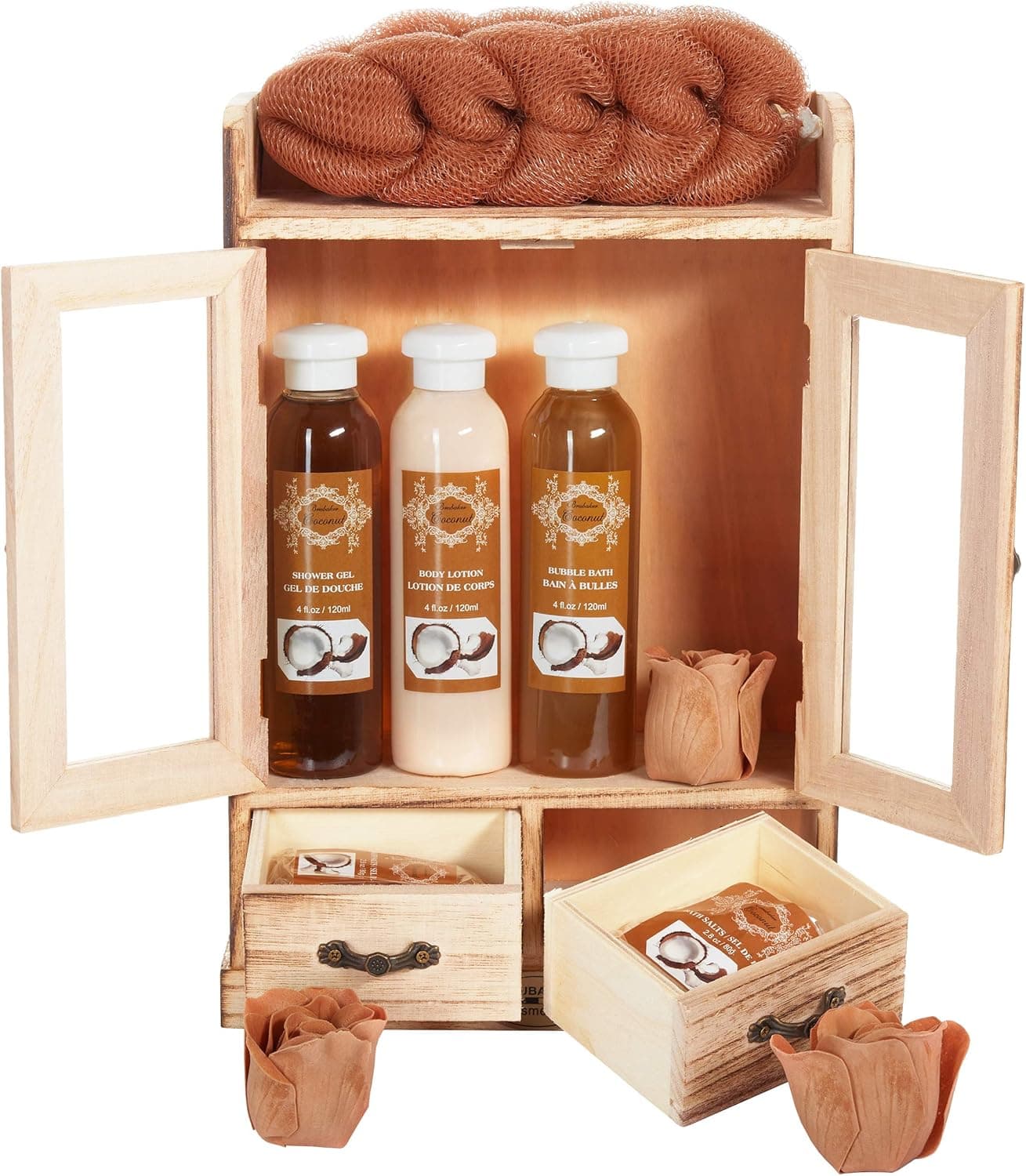 Set de baño de coco BRUBAKER en armario decorativo de madera
