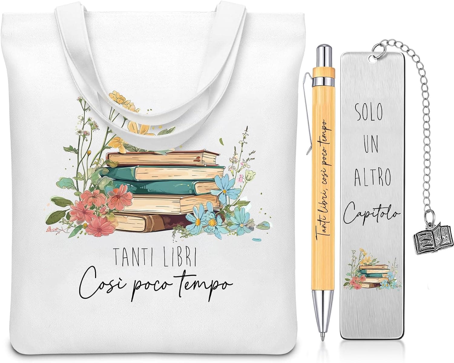 Set de bolsa de tela, marcapáginas y bolígrafo para lectores