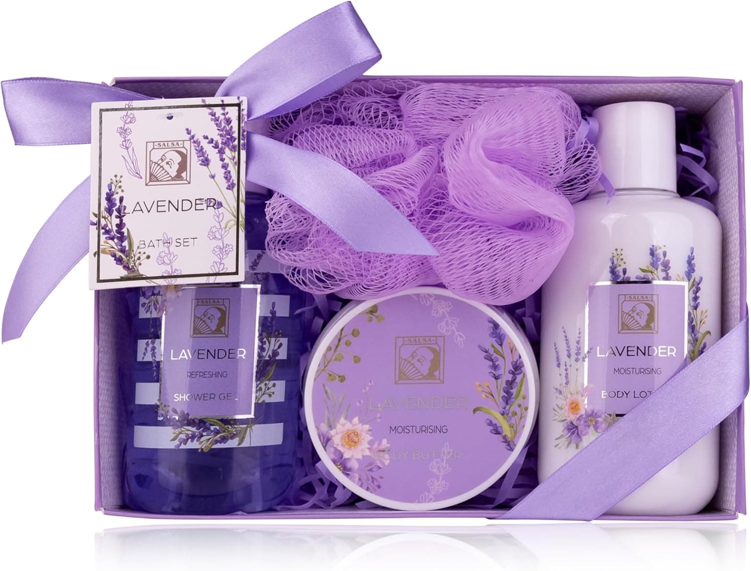 Set de ducha de lavanda Accentra en estuche de regalo