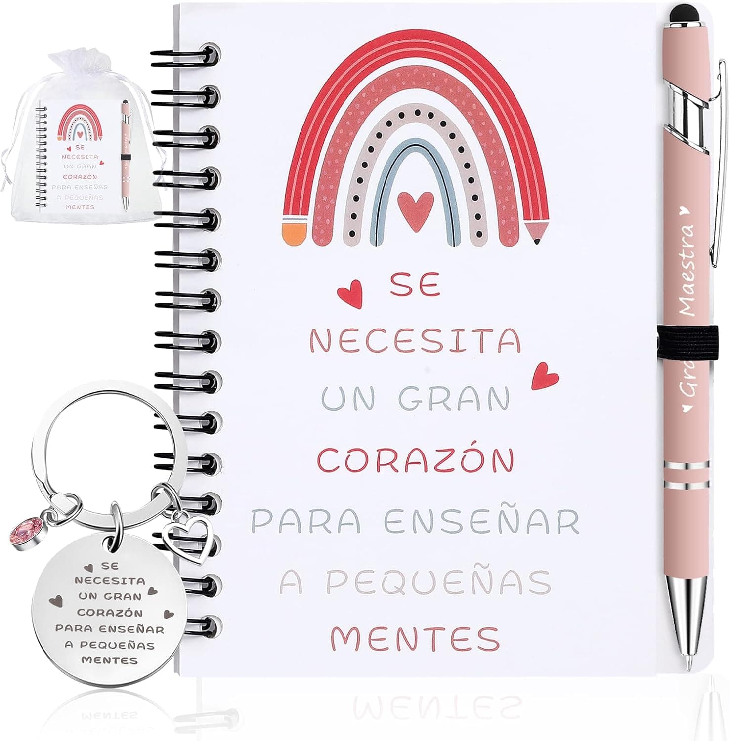 Set de regalo para profesor con cuaderno, bolígrafo de madera, llavero y bolsa de tela
