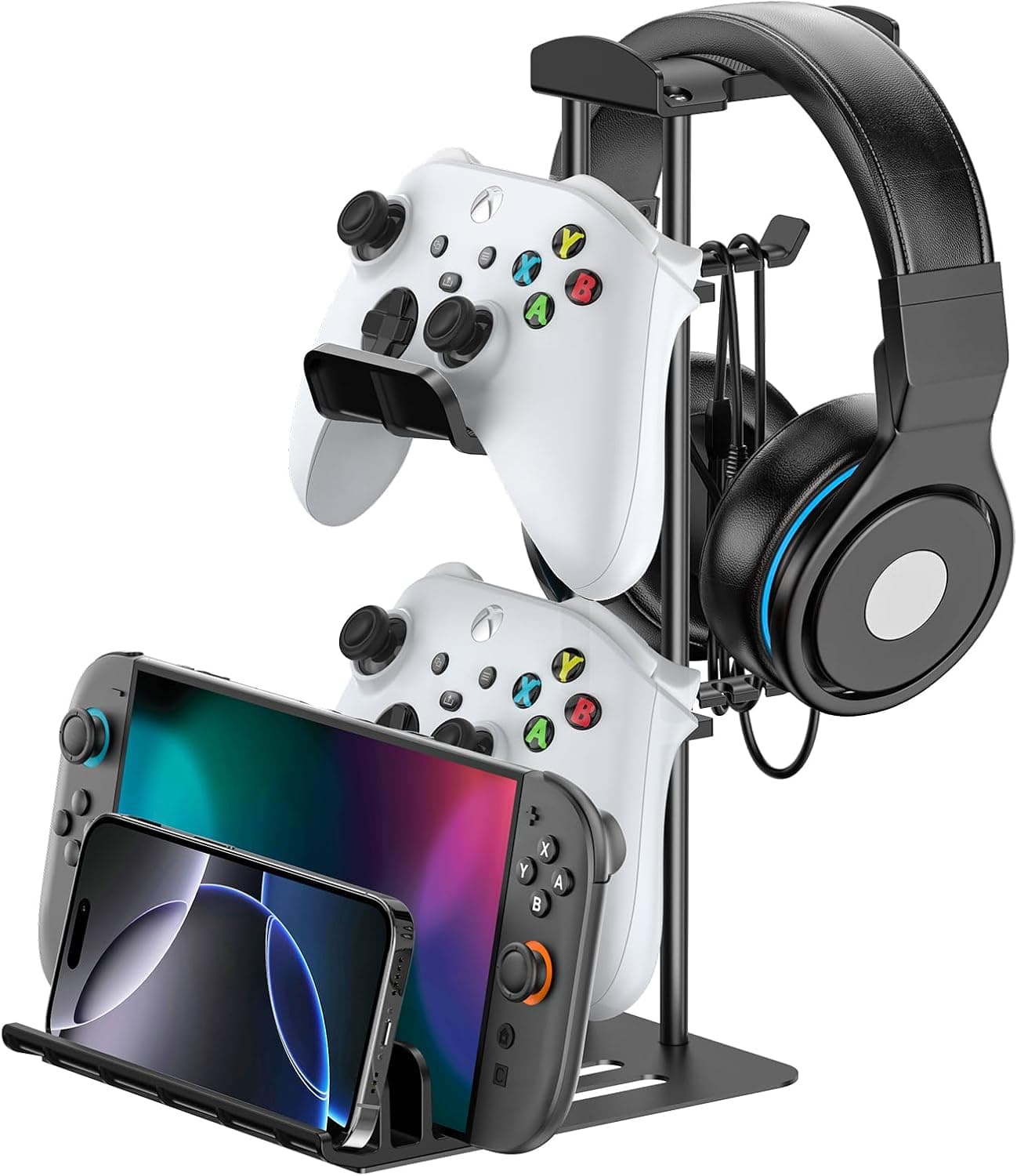 Soporte de auriculares gaming KDD de aluminio con cascos colocados