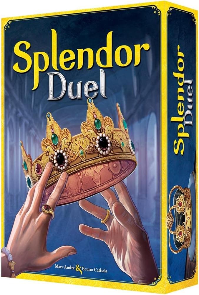 Caja de Splendor Duel de Asmodee con las gemas y el diseño de joyero sobre fondo oscuro