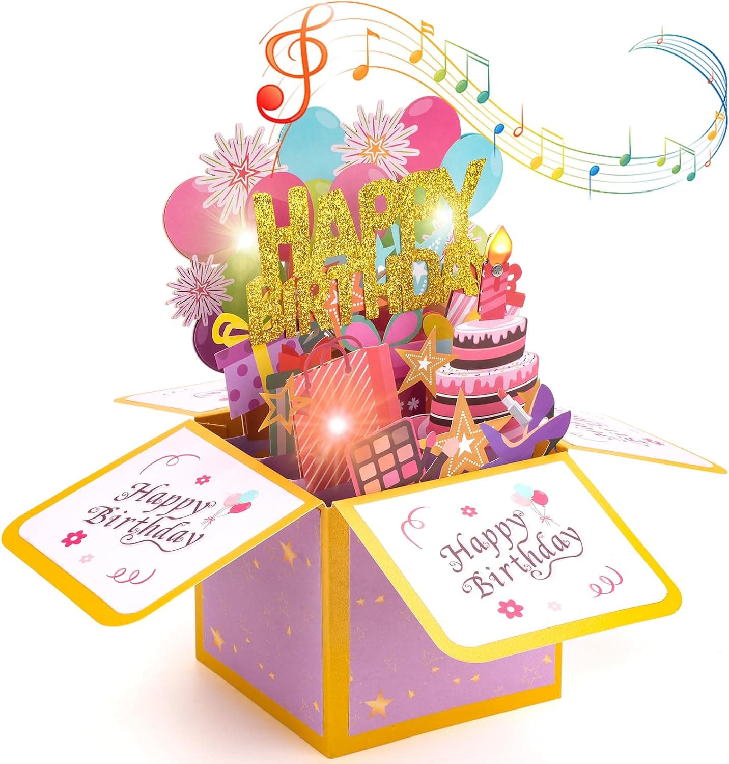 Tarjeta de cumpleaños musical en 3D con luces LED