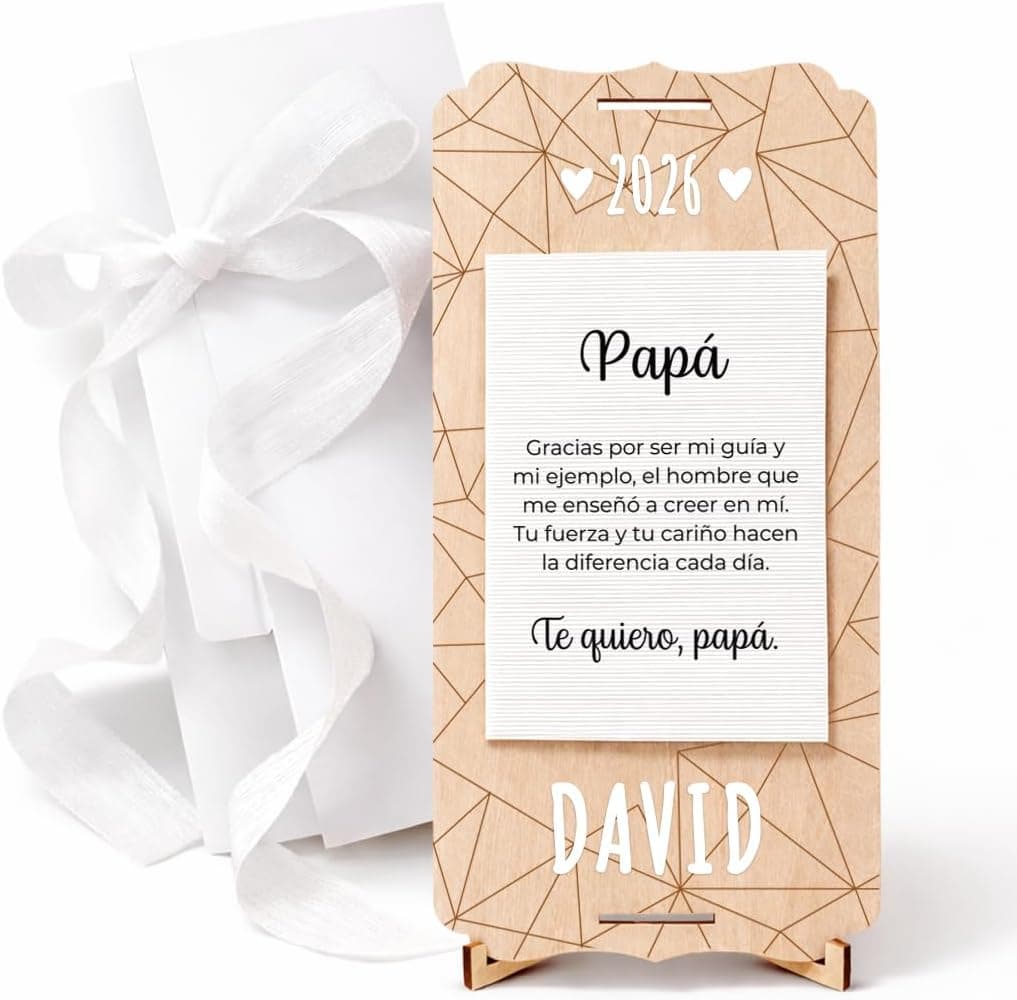 Tarjeta de madera personalizada para papá con lazo y soporte