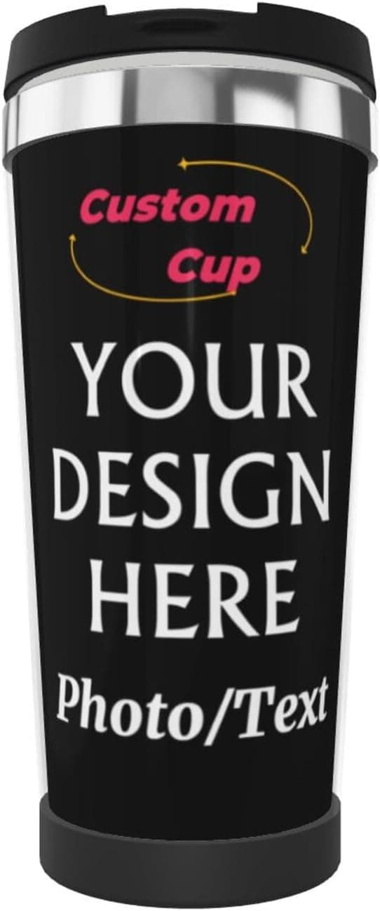 Vaso de acero inoxidable personalizable con foto, texto o logotipo propio, con tapa incluida