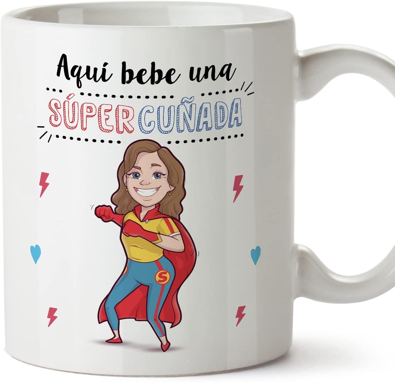 Taza para cuñada Super Familia, de MUGFFINS, en cerámica blanca