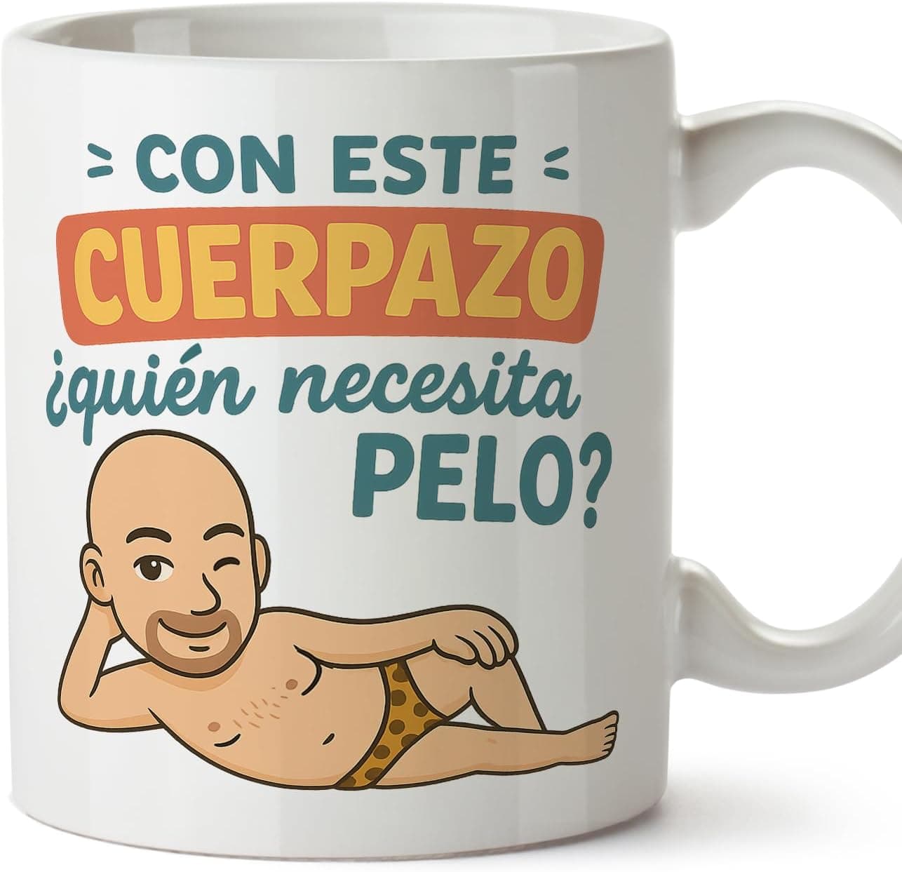 Taza de cerámica con frase de humor sobre la calvicie