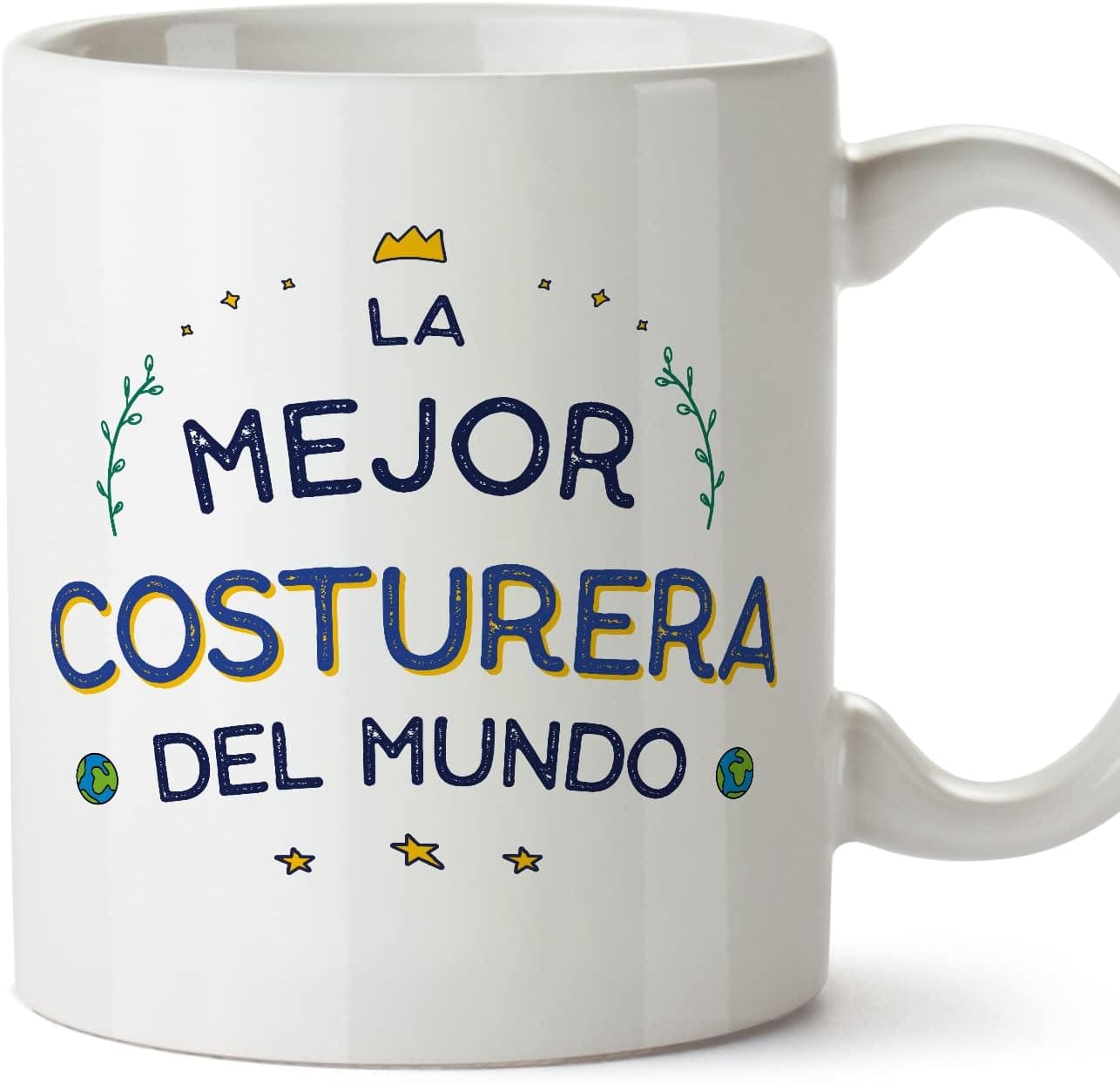 Taza blanca de cerámica con el texto «mejor costurera del mundo»