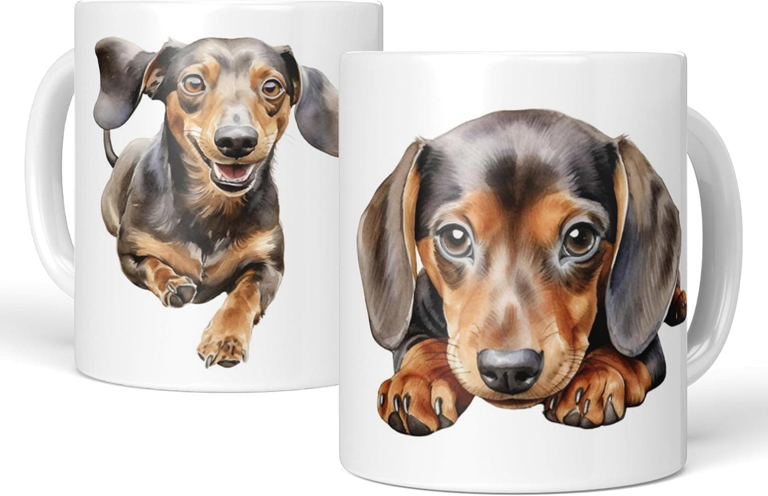 Taza blanca con la ilustración de un perro salchicha