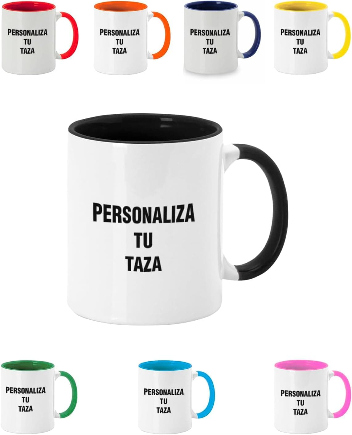 Ejemplo de taza de cerámica blanca personalizable con imagen y texto a elegir por el comprador