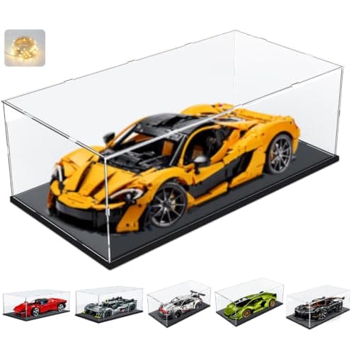 Vitrina acrílica con iluminación LED sobre una réplica LEGO del McLaren P1