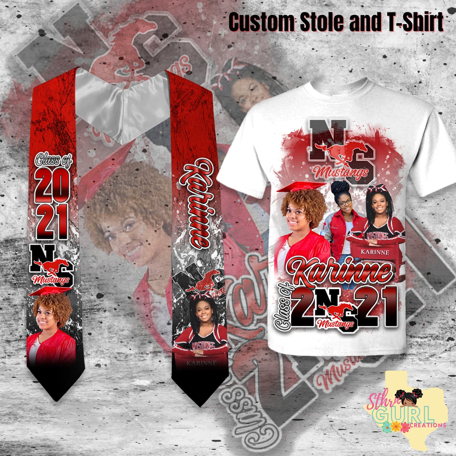 Estola de graduación y camiseta a juego personalizadas