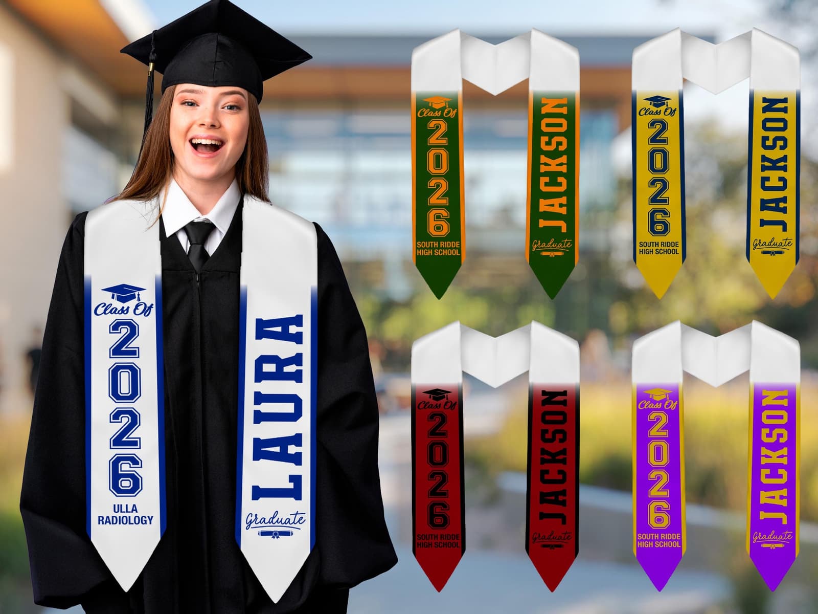 Estola de graduación personalizada con nombre y año