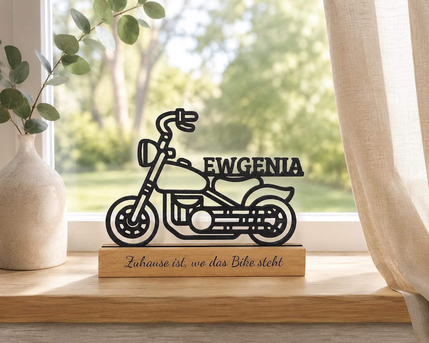 Soporte de madera para moteros personalizado con nombre