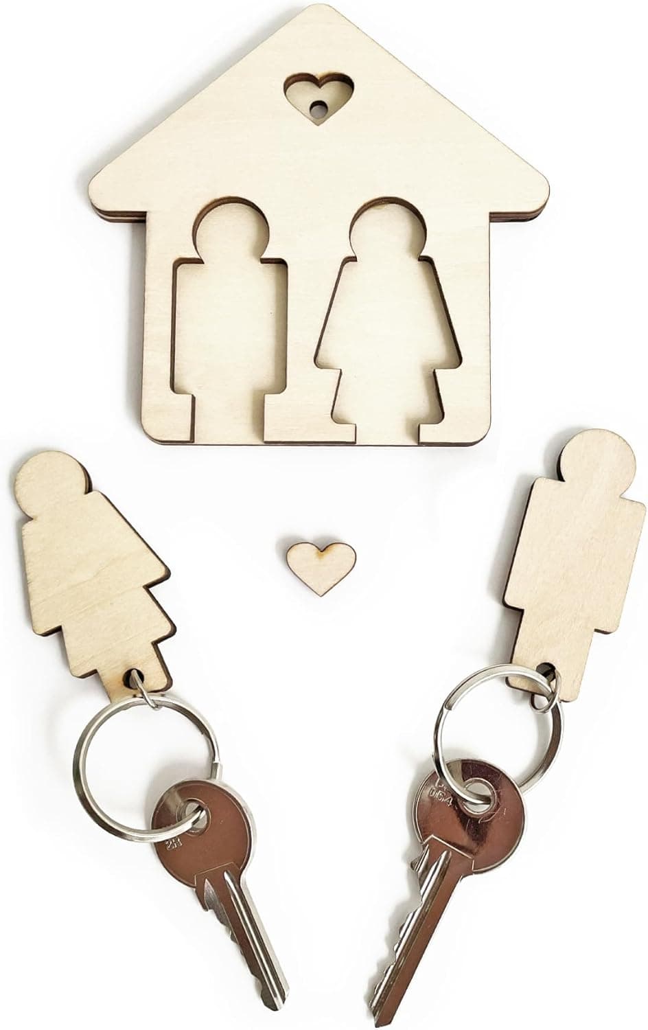 Llavero de madera en forma de casa para pareja