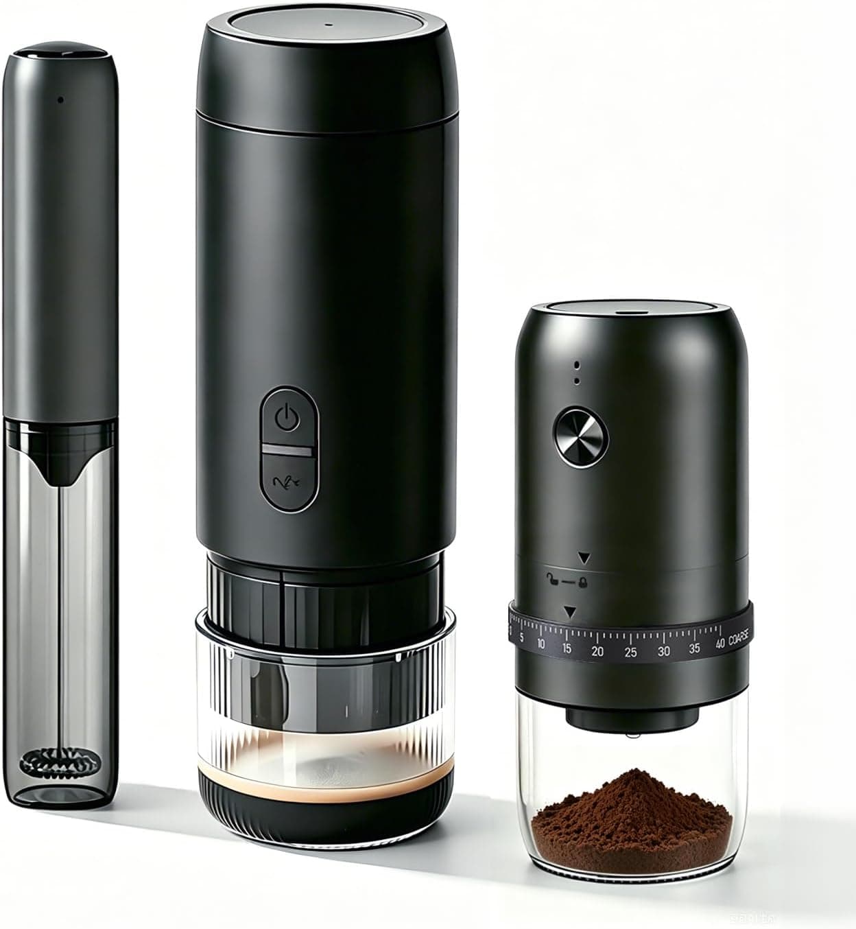 Set de cafetera portátil eléctrica con molinillo y espumador