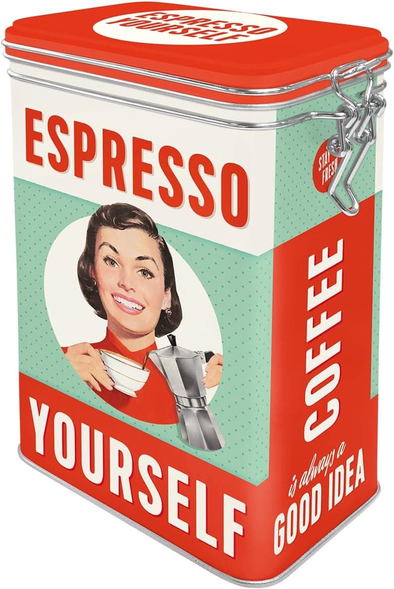 Bote de café retro de metal con cierre hermético