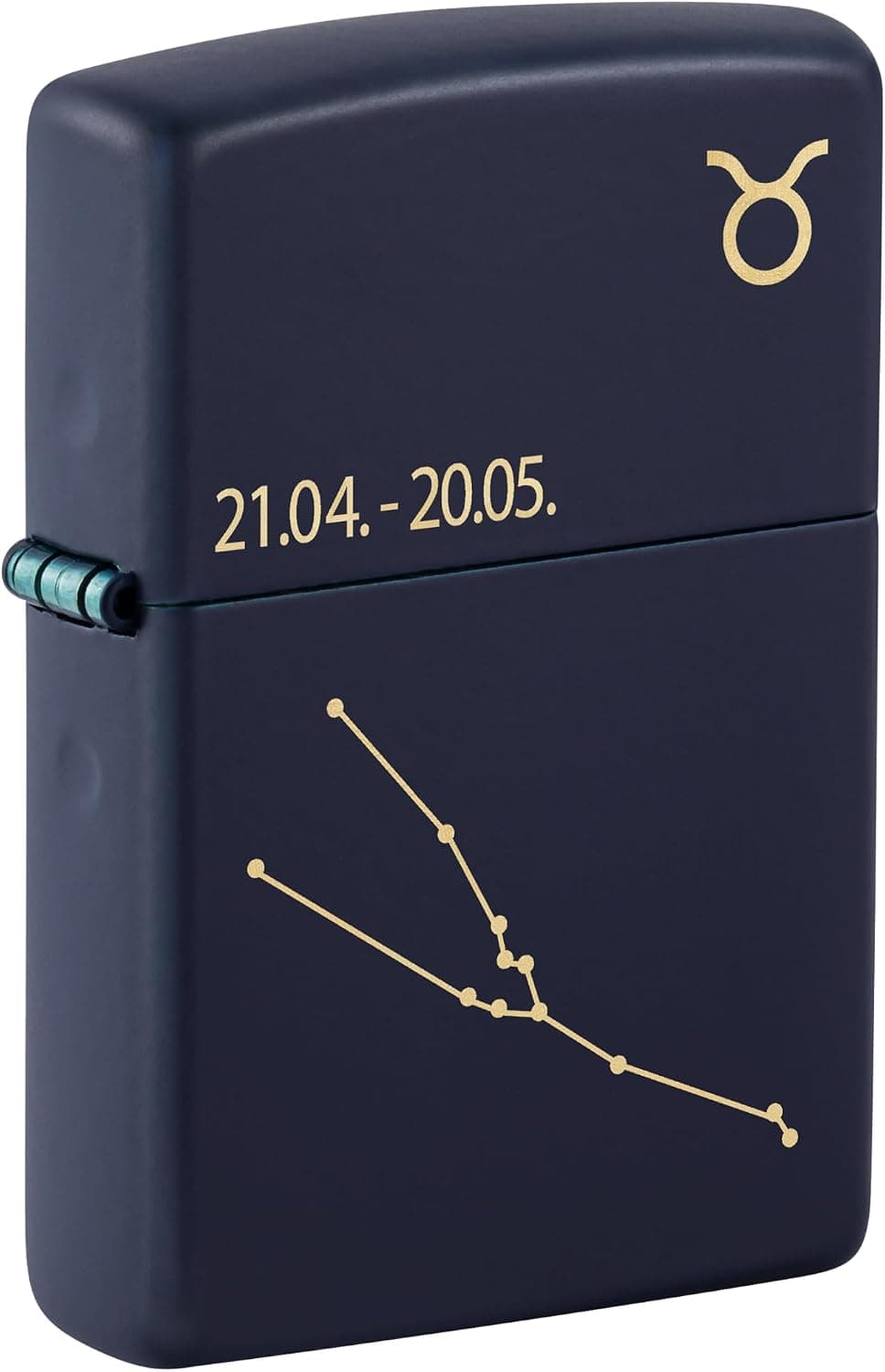 Mechero Zippo azul marino con el signo de Tauro grabado