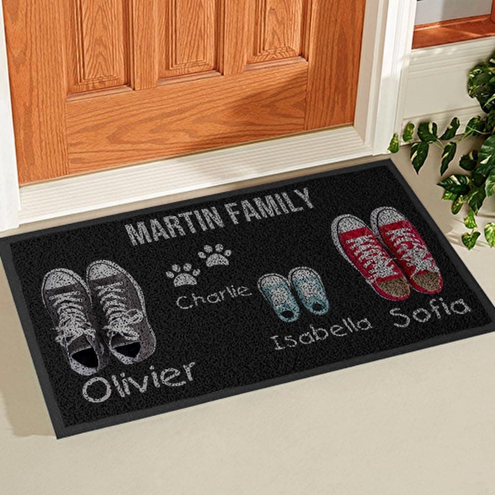 Felpudo personalizado con nombres de familia y mascota