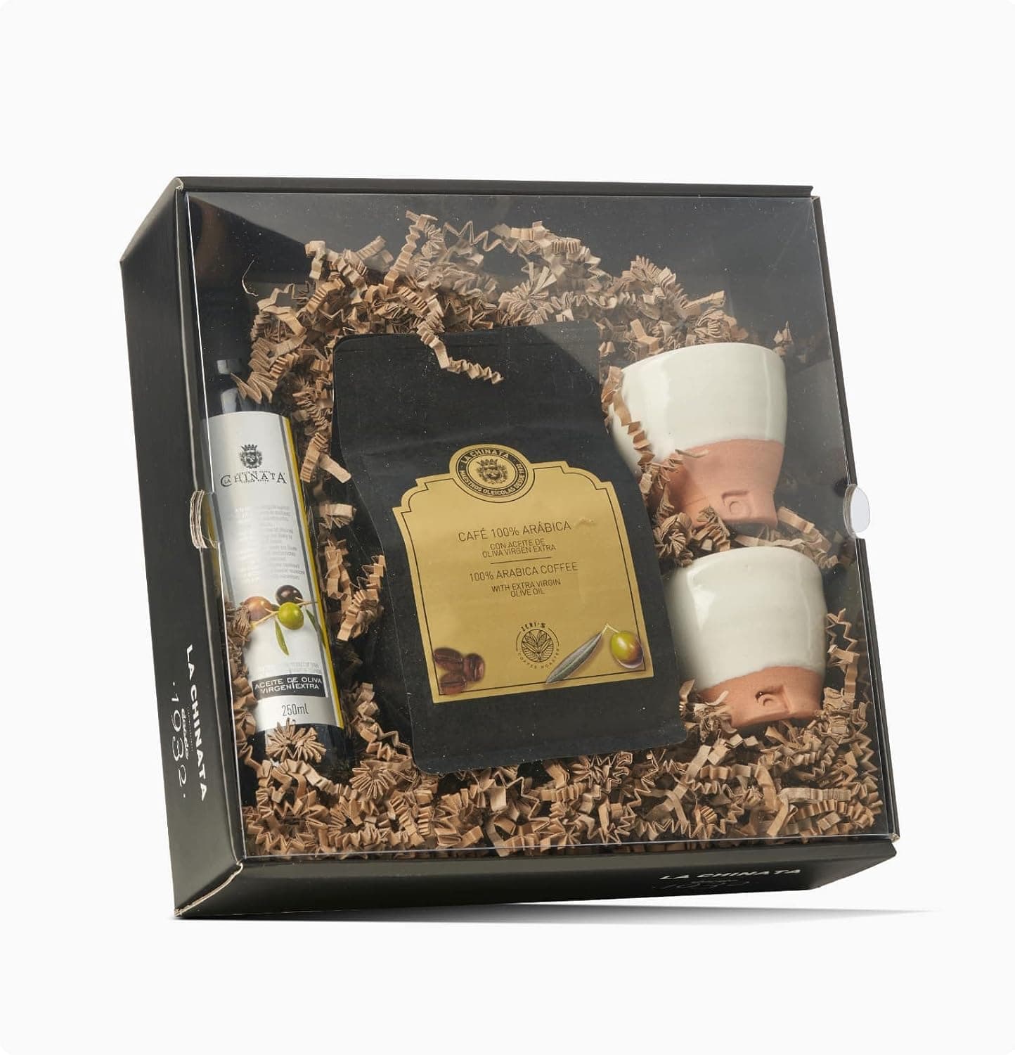 Caja de regalo de café La Chinata con cafetera italiana y café tostado
