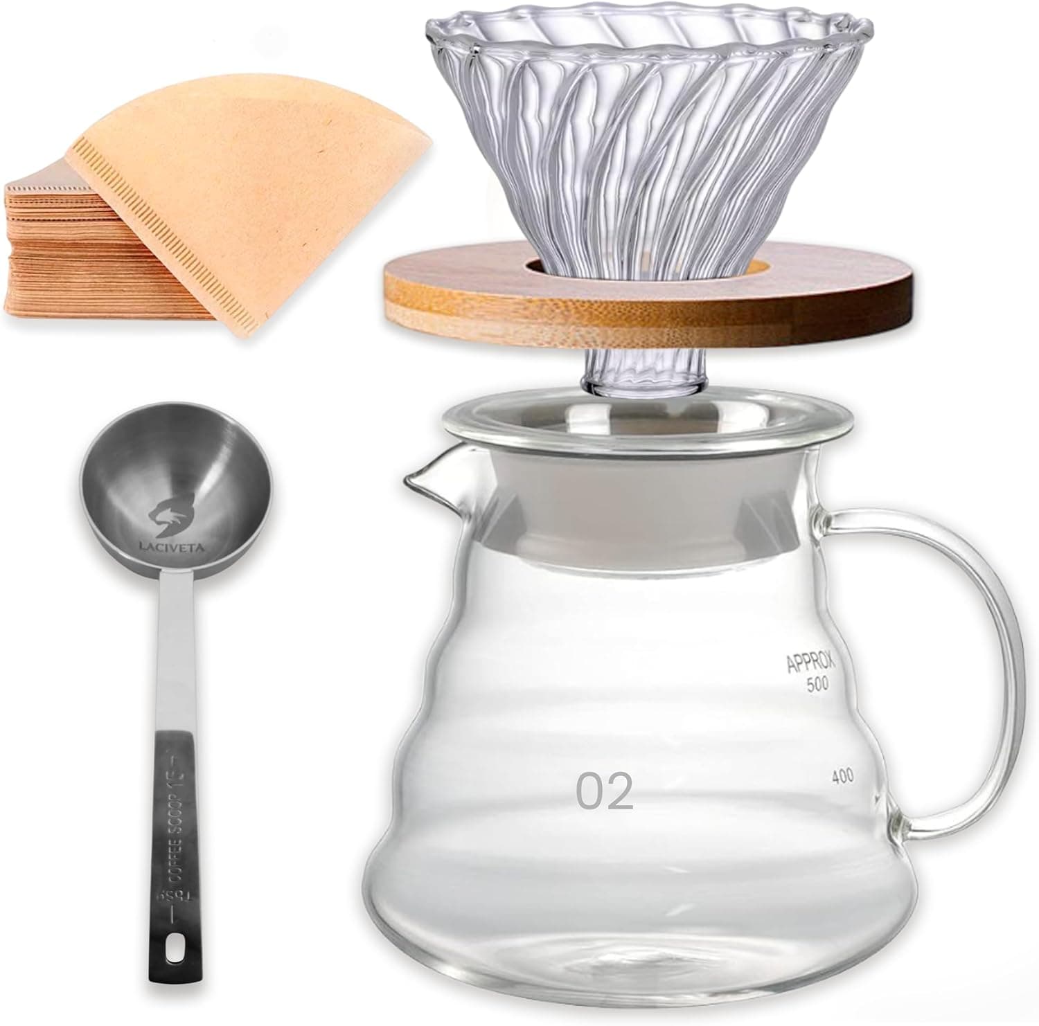 Cafetera V60 de vidrio de borosilicato con filtros