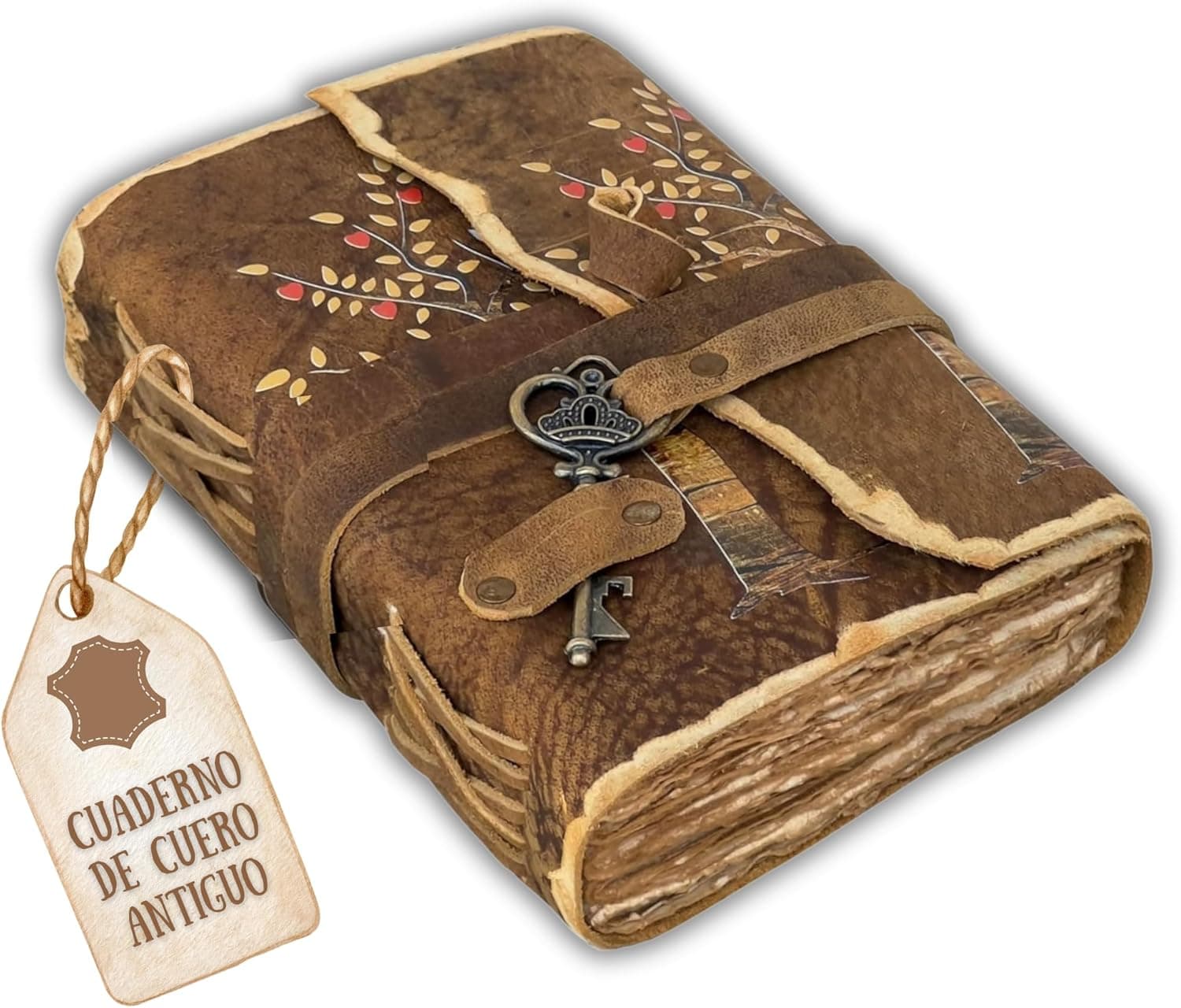 Diario de cuero vintage con grabado del árbol de la vida