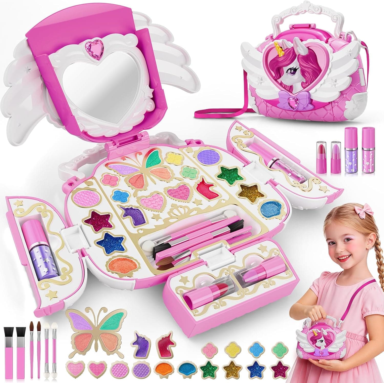 Kit de maquillaje de juguete con forma de bolso de unicornio