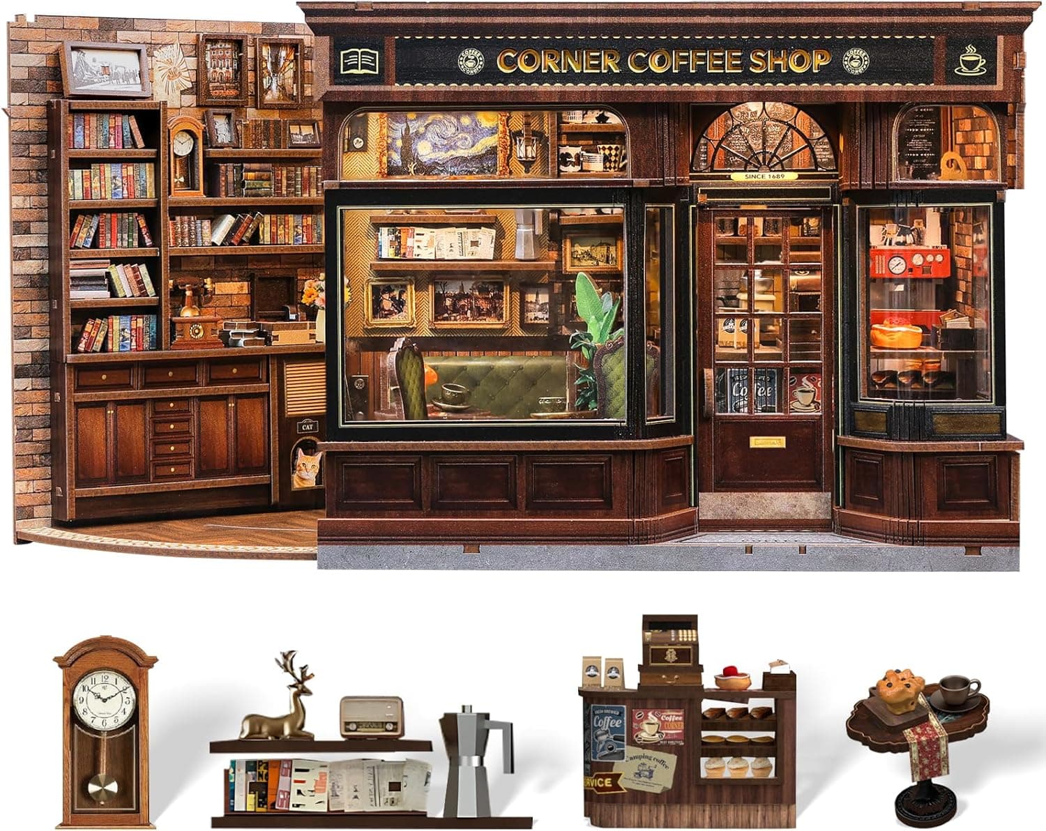 Book Nook DIY de cafetería en miniatura para estantería