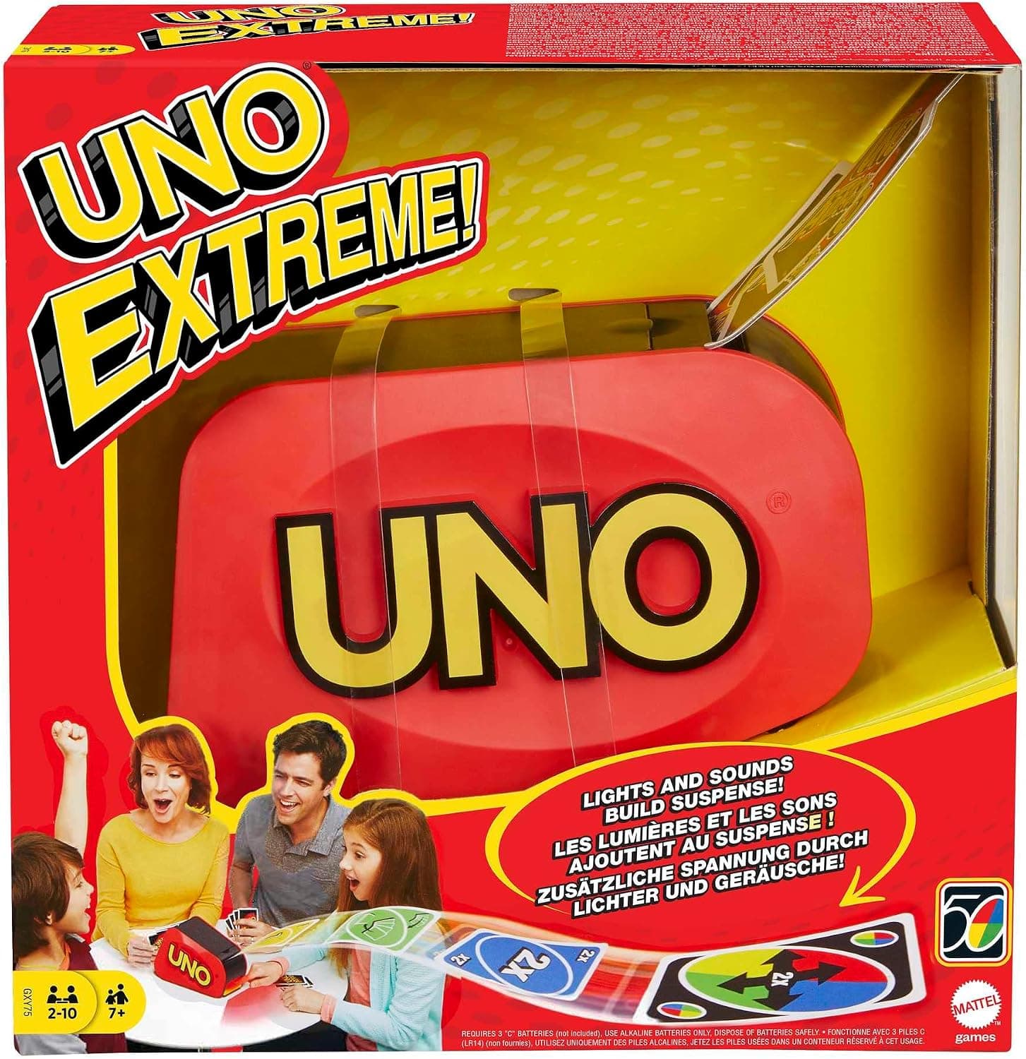 Caja de UNO Extreme con el lanzador de cartas de Mattel Games