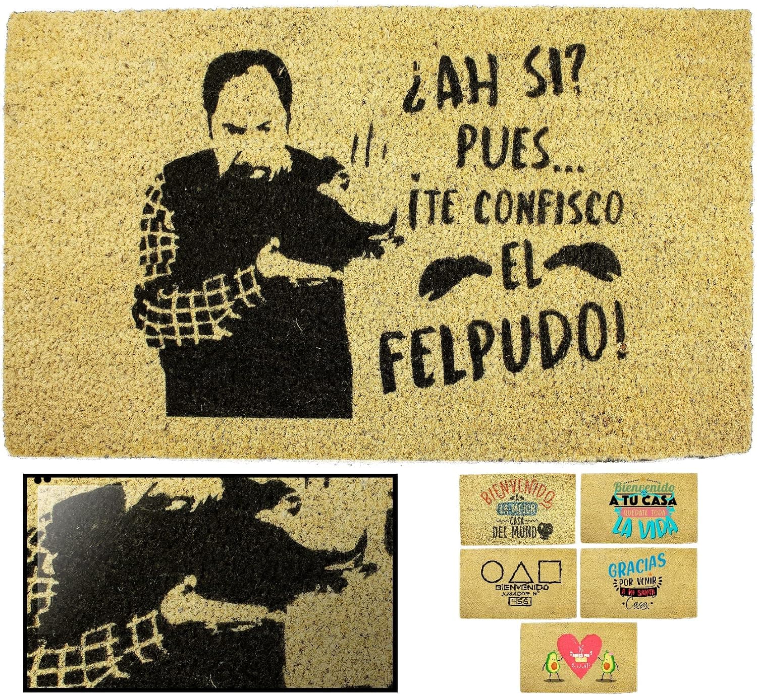 Felpudo de coco con frase divertida para la entrada de casa