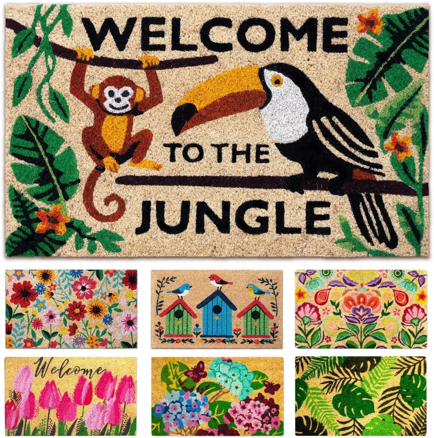 Felpudo de coco con estampado tropical Welcome to the Jungle