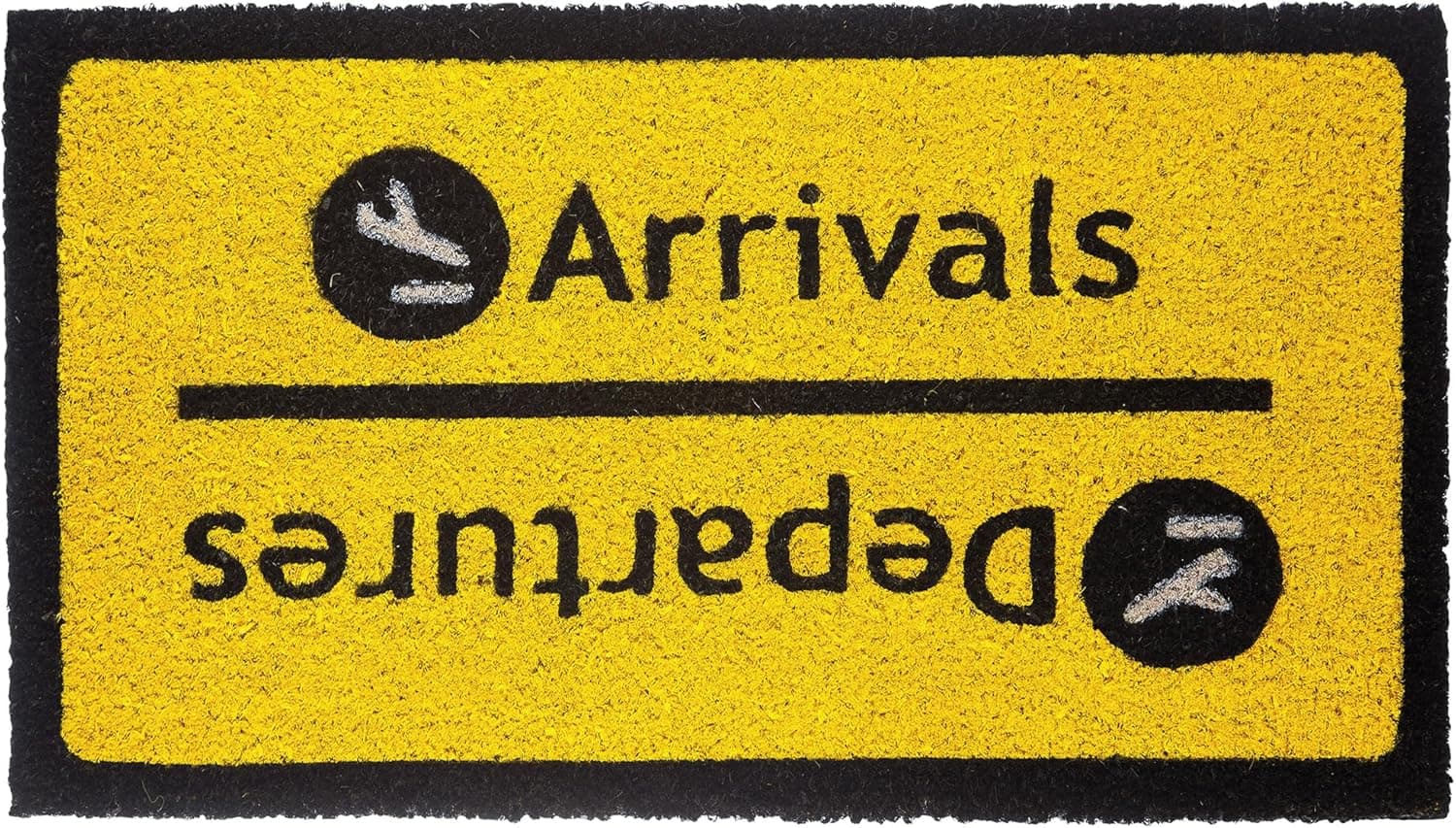 Felpudo de coco con diseño de panel de aeropuerto Arrivals Departures